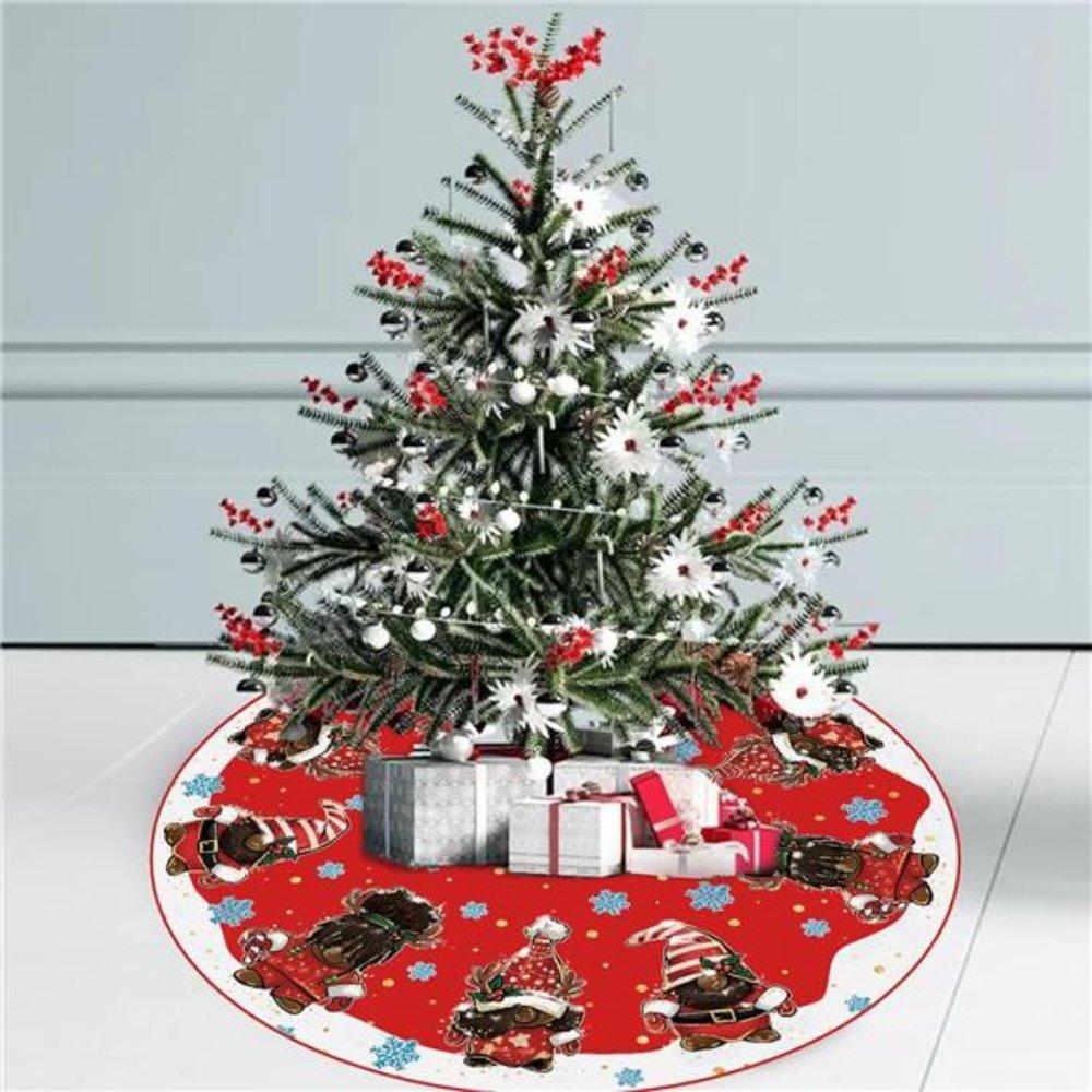 Christmas Tree Skirt Red and White Tree Skirt African American Black Santa, 48"